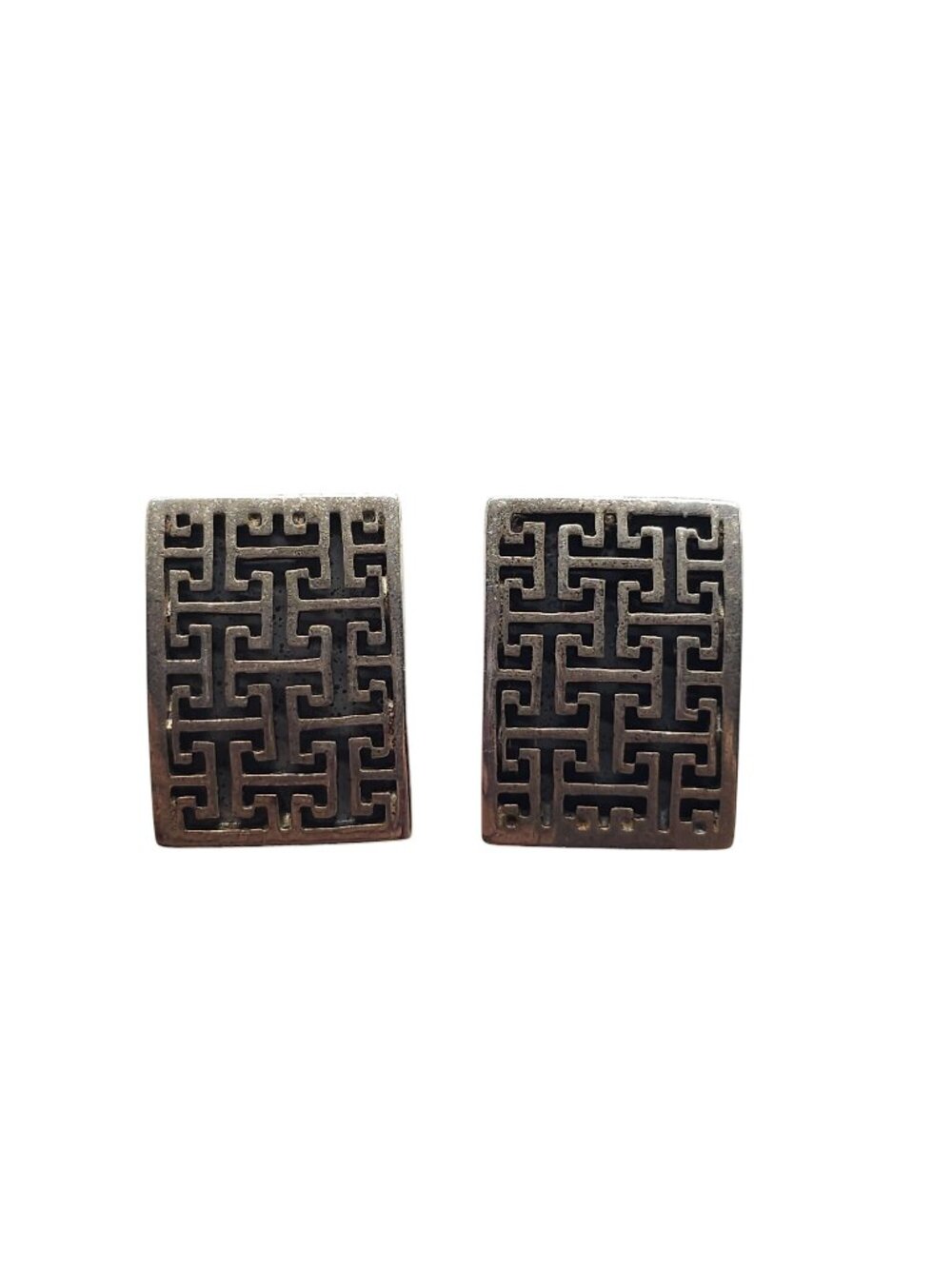 Vintage Sterling Silver Greek Key Design Rectangular Earrings 8.23g Stamped 925
